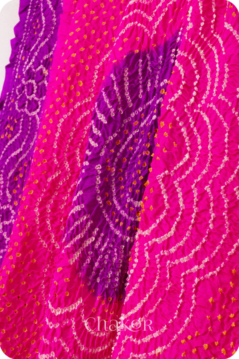 Pink Purple Bandhani Gaji Silk Dupatta