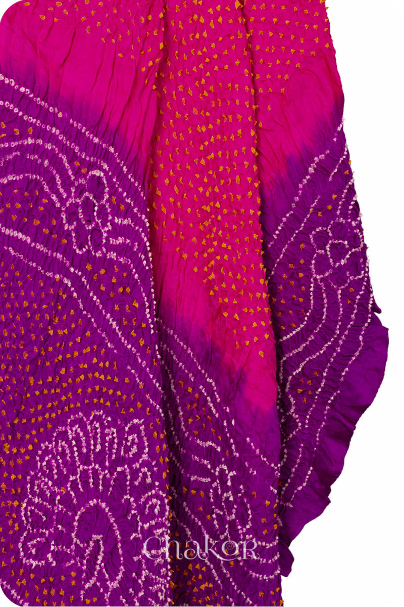 Pink Purple Bandhani Gaji Silk Dupatta