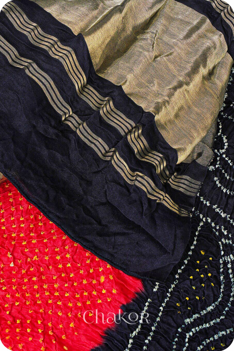 Red Black Bandhani Gaji Silk Dupatta