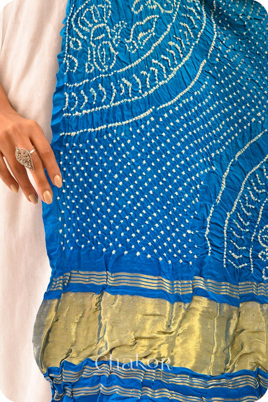 Peacock Blue Bandhani Gaji Silk Dupatta