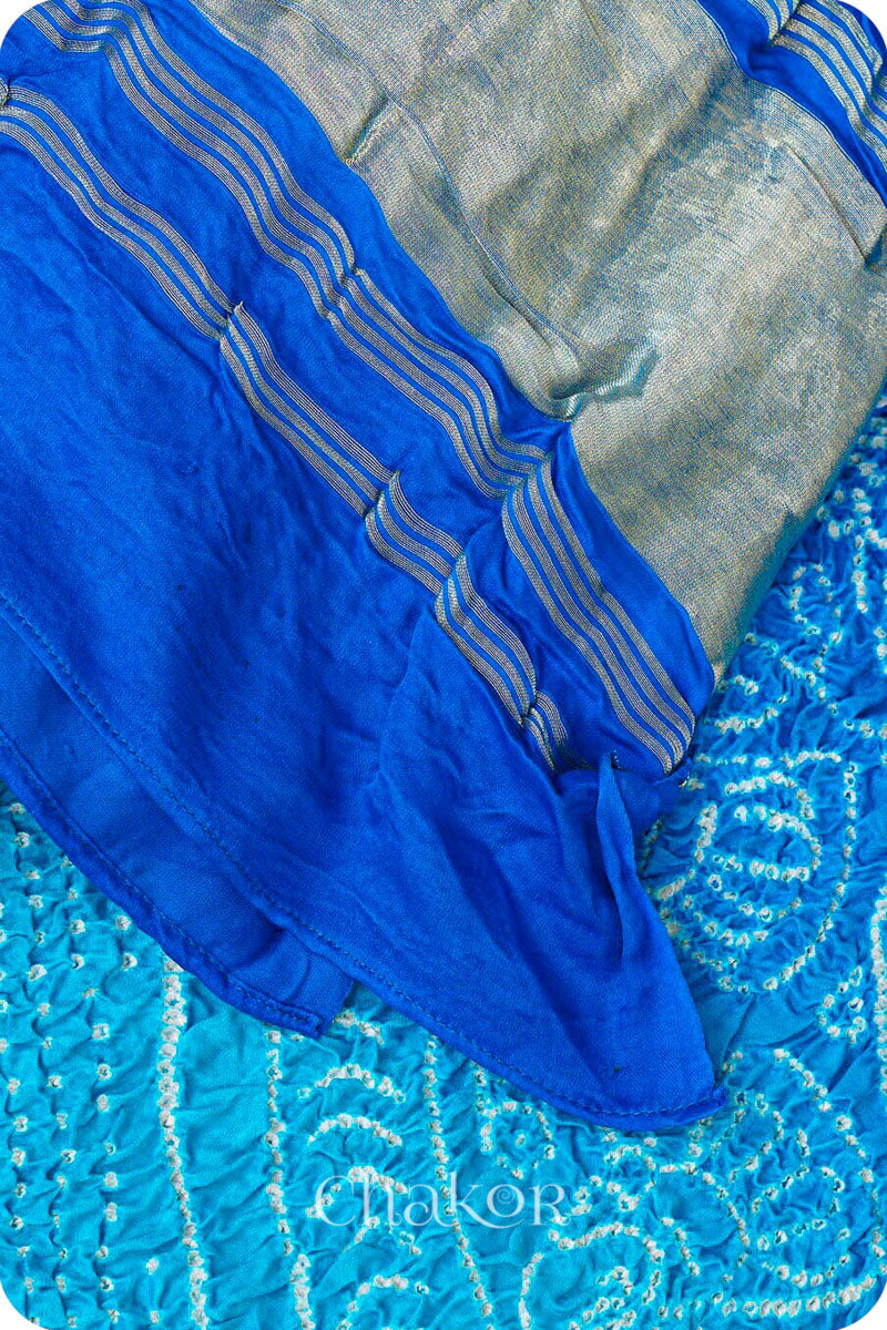 Peacock Blue Bandhani Gaji Silk Dupatta