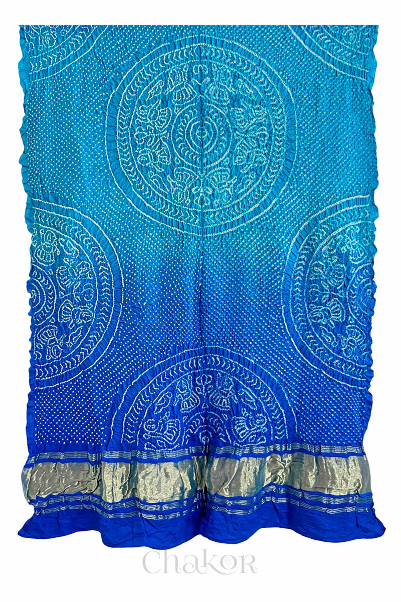 Peacock Blue Bandhani Gaji Silk Dupatta