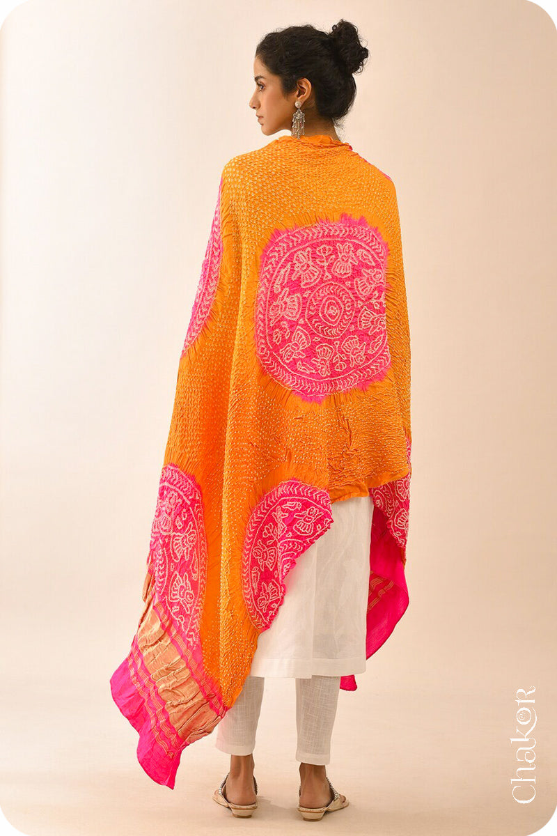 Orange Rani Bandhani Gaji Silk Dupatta