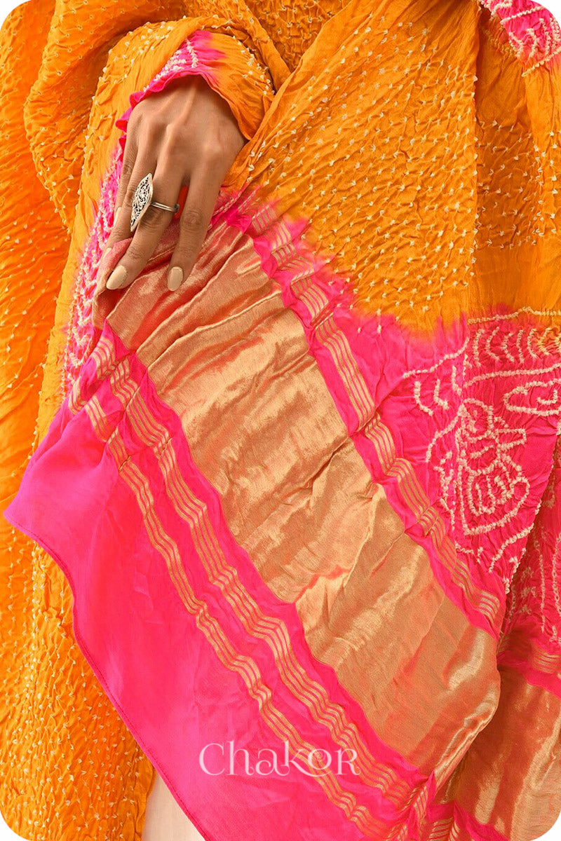 Orange Rani Bandhani Gaji Silk Dupatta