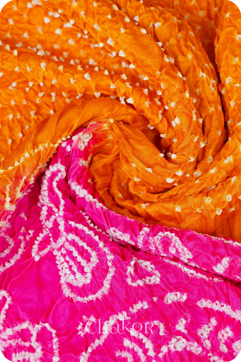 Orange Rani Bandhani Gaji Silk Dupatta