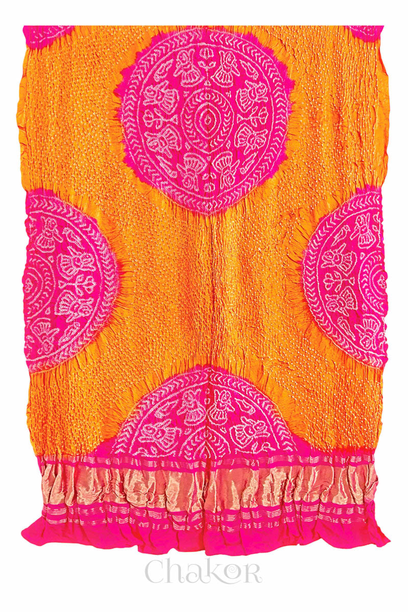 Orange Rani Bandhani Gaji Silk Dupatta