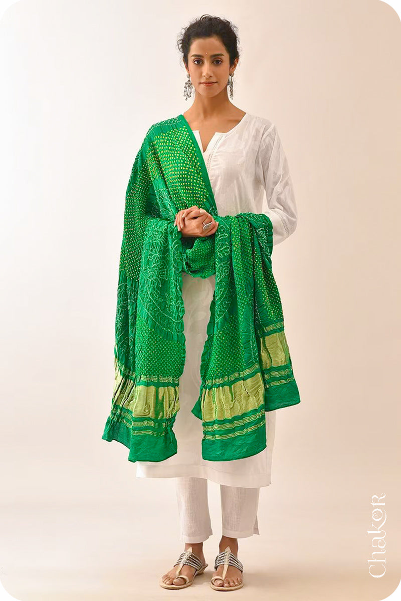 Green Bandhani Gaji Silk Dupatta