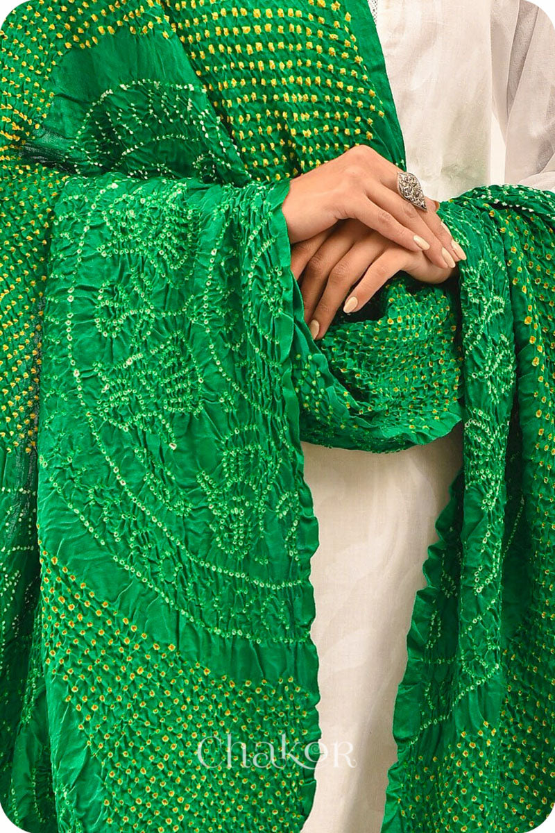 Green Bandhani Gaji Silk Dupatta