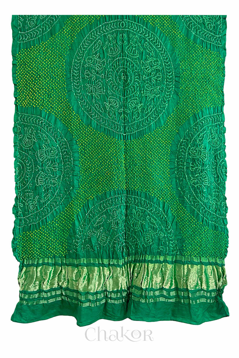 Green Bandhani Gaji Silk Dupatta