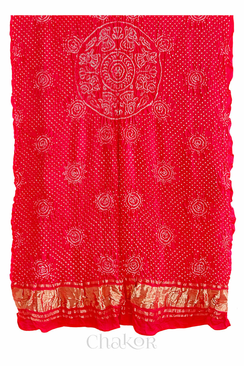 Coral Bandhani Gaji Silk Dupatta