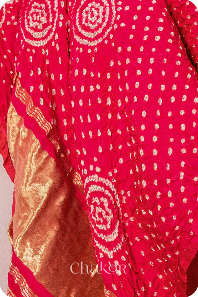 Coral Bandhani Gaji Silk Dupatta