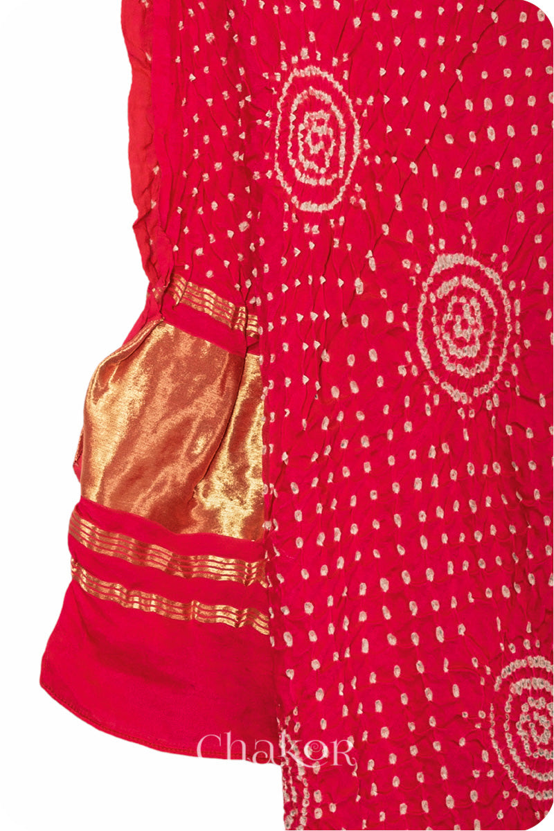 Coral Bandhani Gaji Silk Dupatta