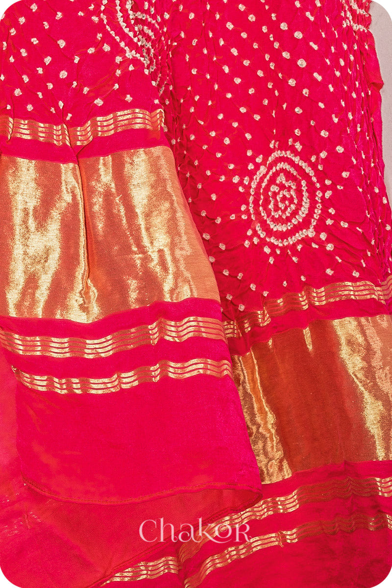 Coral Bandhani Gaji Silk Dupatta