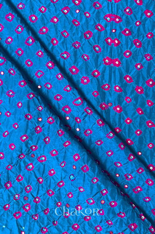 Peacock Blue  Bandhani Mulberry Silk Kurta Fabric - 2.5 mtr