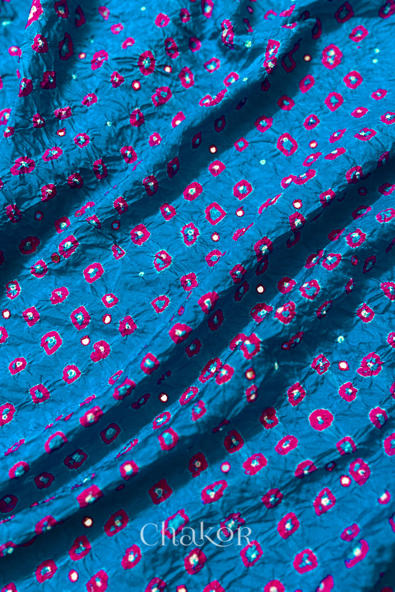 Peacock Blue  Bandhani Mulberry Silk Kurta Fabric - 2.5 mtr