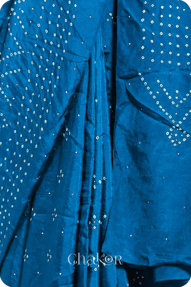 Peacock Blue Bandhani Mulberry Silk Saree