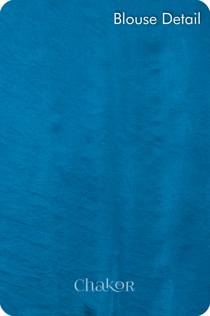 Peacock Blue Bandhani Mulberry Silk Saree