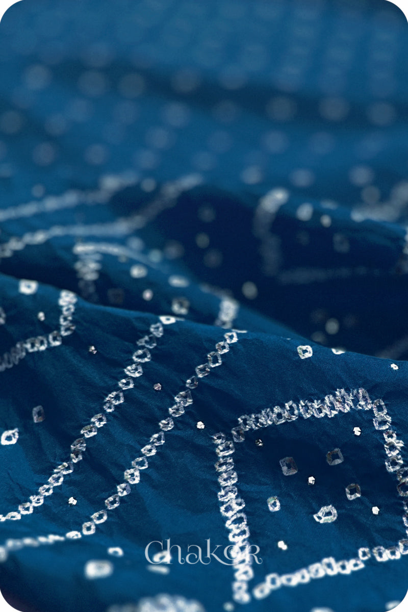 Indigo Bandhani Mulberry Silk Saree