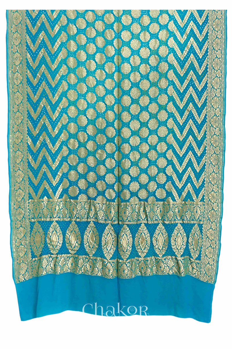 Chakor's Traditional Turquoise Bandhani Banarasi Georgette Silk Dupatta. 