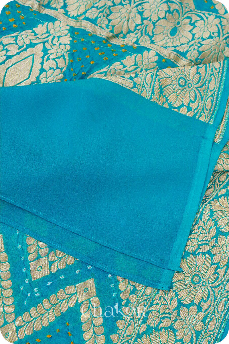 Chakor's Traditional Turquoise Bandhani Banarasi Georgette Silk Dupatta. 