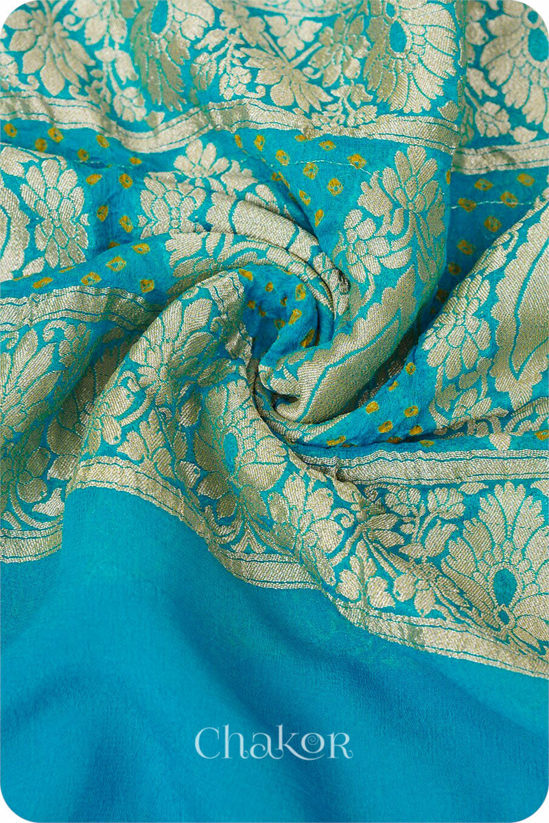 Chakor's Traditional Turquoise Bandhani Banarasi Georgette Silk Dupatta. 