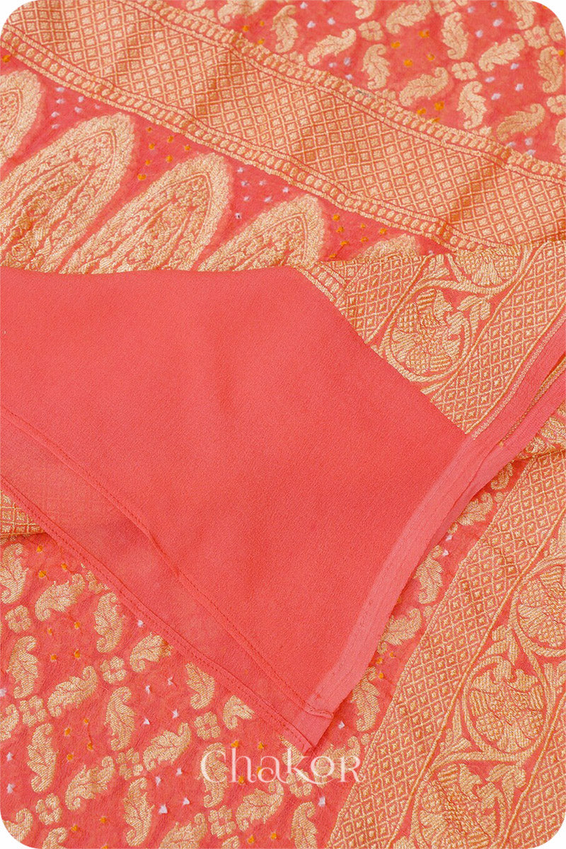 Chakor's Traditional Peach Bandhani Banarasi Georgette Silk Dupatta. 