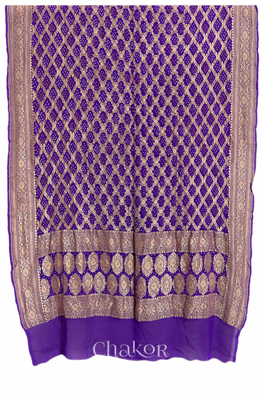 Chakor's Traditional Purple Bandhani Banarasi Georgette Silk Dupatta. 