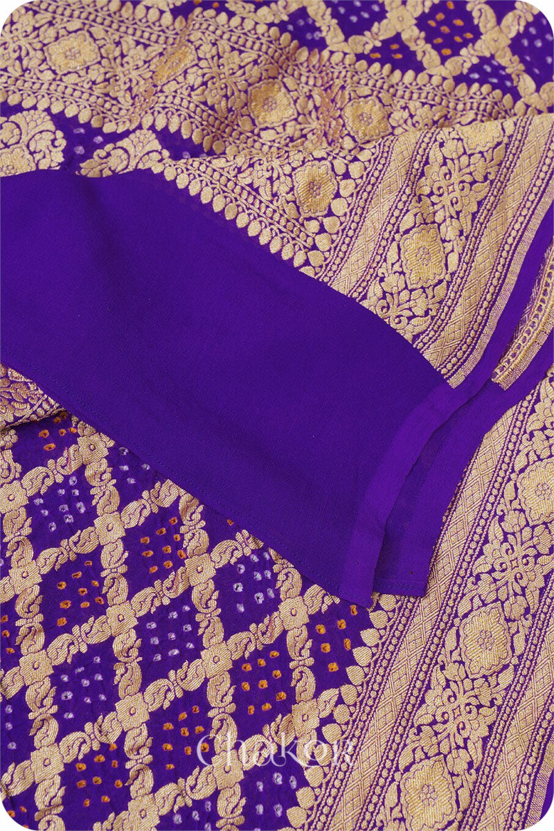 Chakor's Traditional Purple Bandhani Banarasi Georgette Silk Dupatta. 