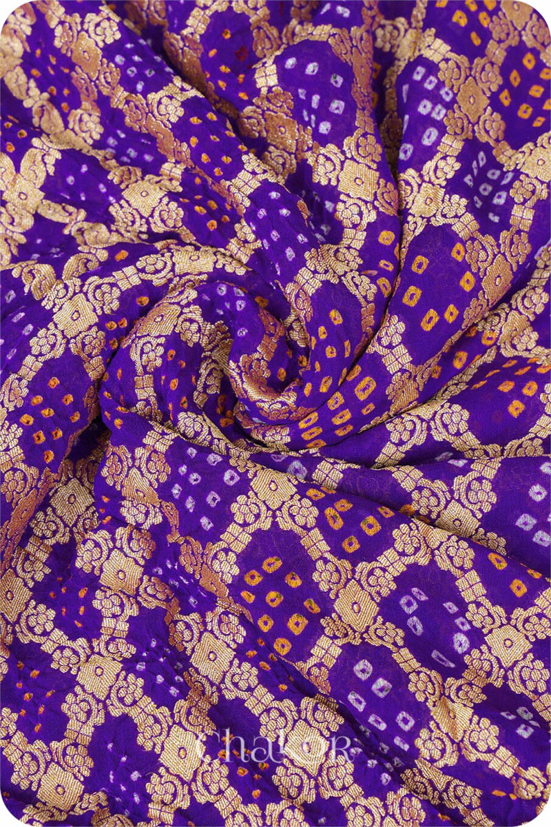 Chakor's Traditional Purple Bandhani Banarasi Georgette Silk Dupatta. 