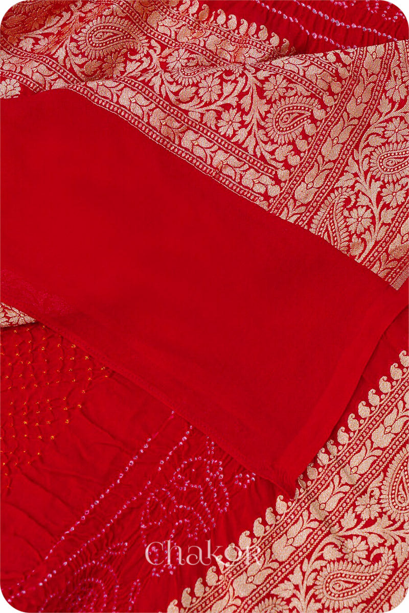 Chakor's Traditional Red Bandhani Banarasi Georgette Silk Dupatta. 