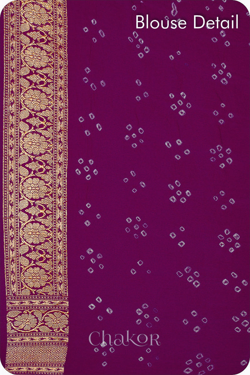 Chakor's traditional Purple banarasi silk bandhej handloom saree - blouse detail