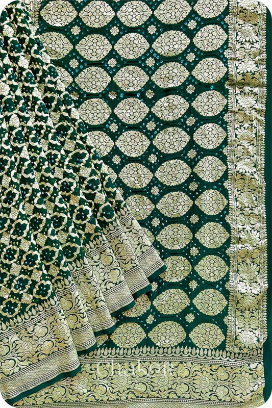 Chakor's green banarasi silk bandhani saree with zari weaving