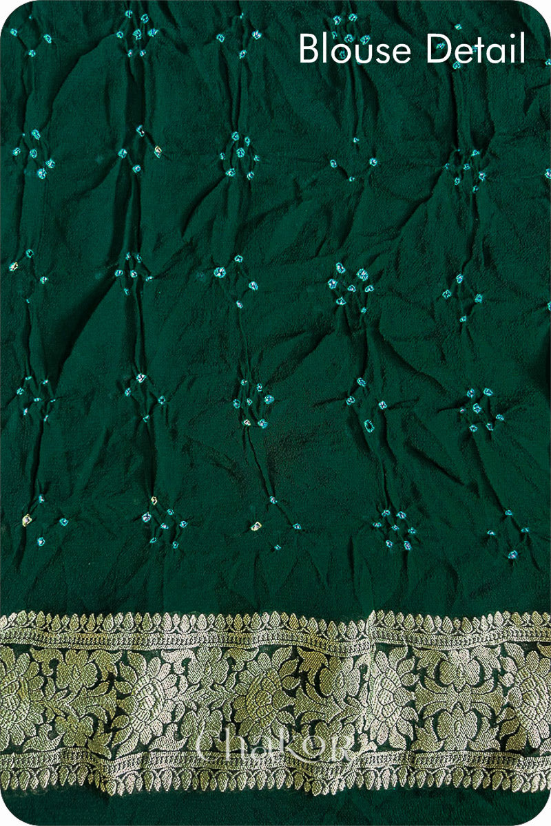 Chakor's traditional green banarasi silk bandhej handloom saree - blouse detail