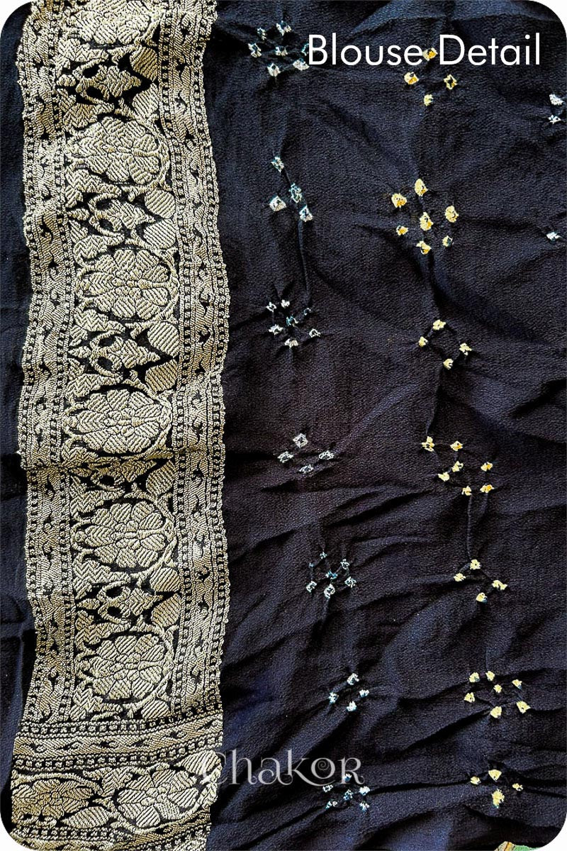 Chakor's traditional black banarasi silk bandhej handloom saree - blouse detail