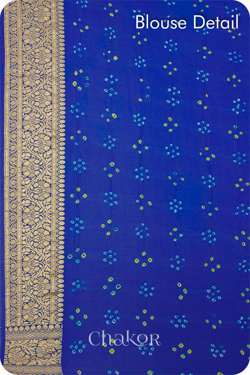 Chakor's traditional Peacock & Blue banarasi silk bandhej handloom saree - blouse detail