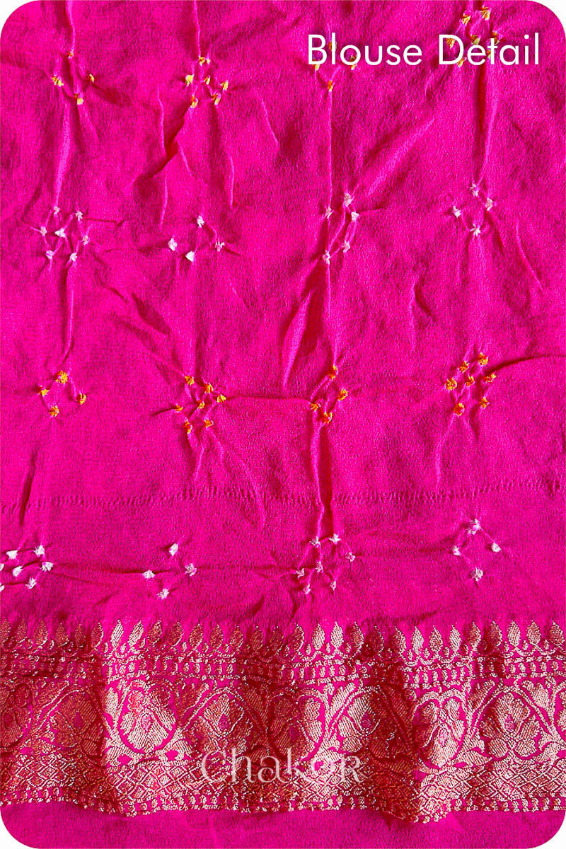 Chakor's traditional Grey Pink banarasi silk bandhej handloom saree - blouse detail