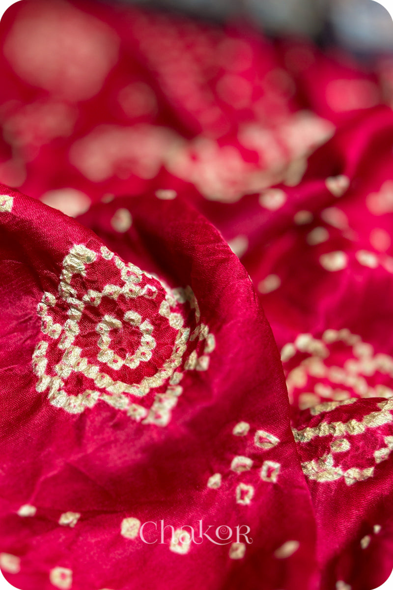 Red Black Bandhani Ajrakh Silk Saree