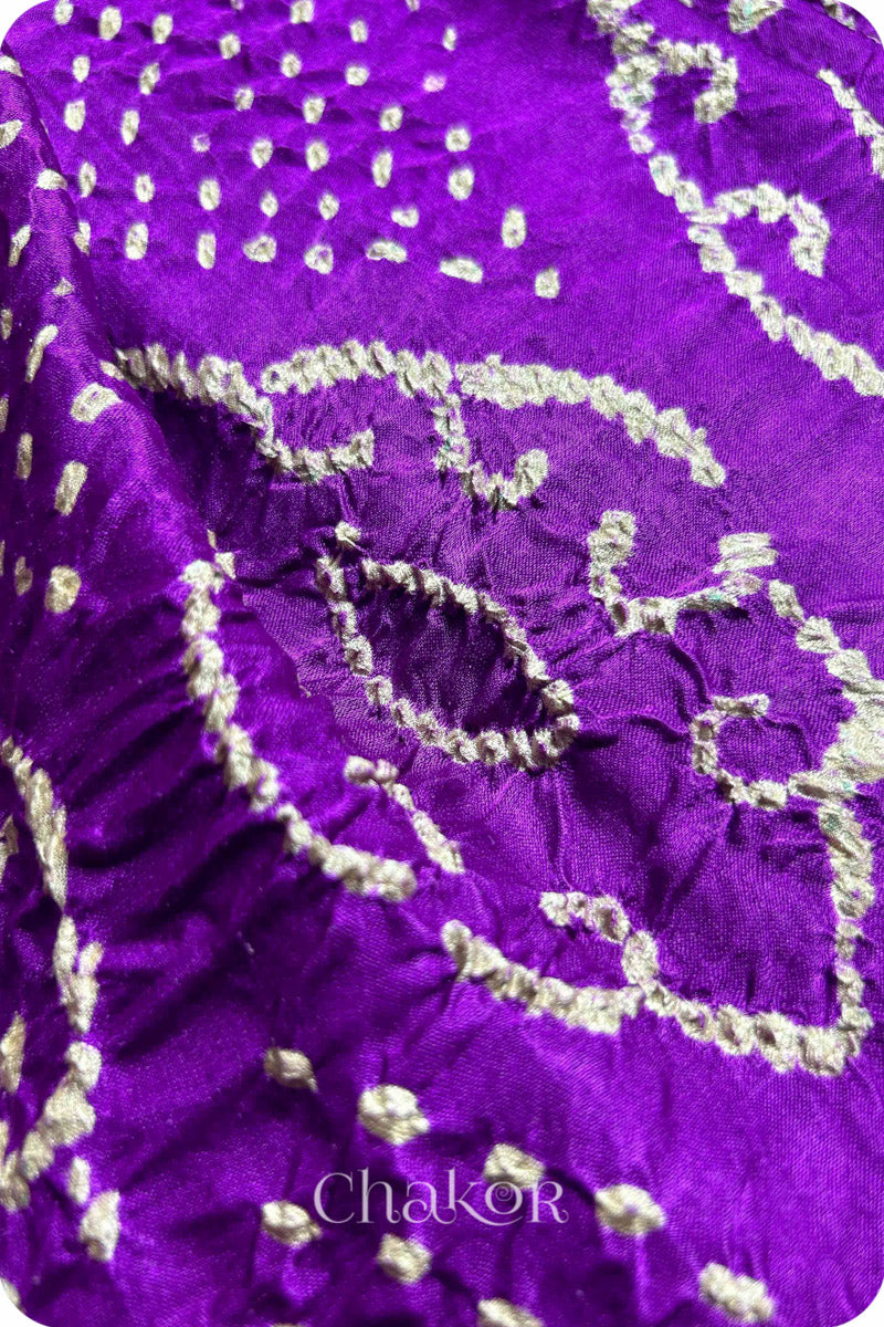 Purple Indigo Bandhani Ajrakh Silk Saree