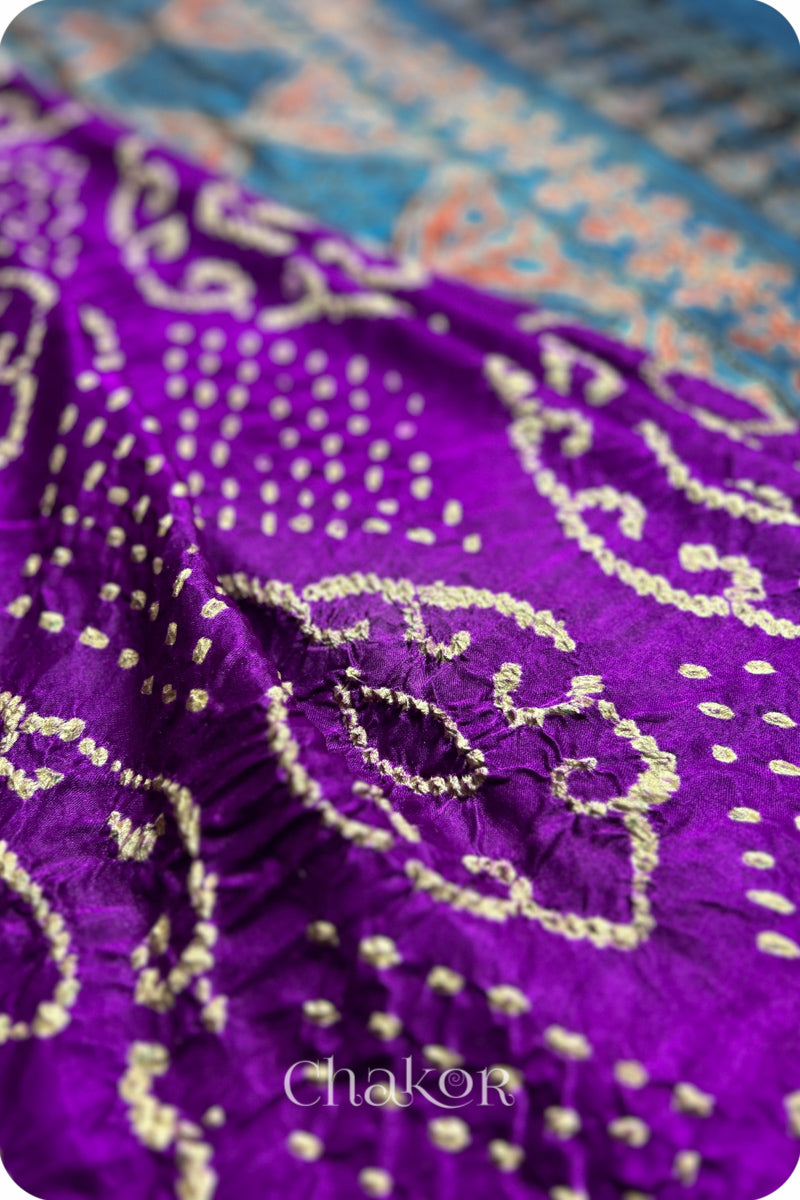 Purple Indigo Bandhani Ajrakh Silk Saree