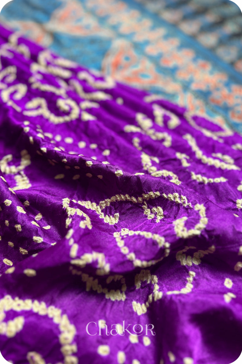 Purple Indigo Bandhani Ajrakh Silk Saree