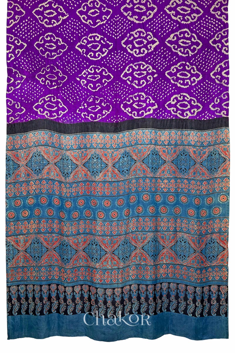 Purple Indigo Bandhani Ajrakh Silk Saree