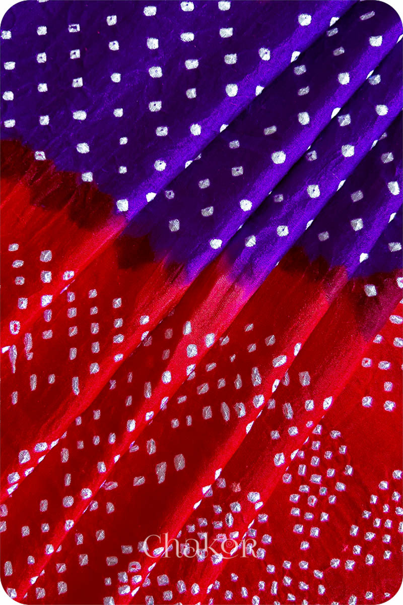 Chakor Purple Red Traditional Bandhani Gaji Silk Saree.