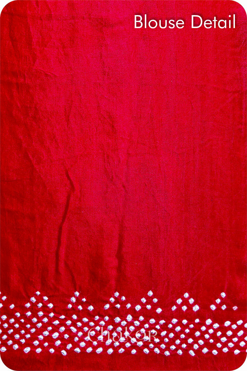 Chakor Purple Red Traditional Bandhani Gaji Silk Saree Unstitched Blouse Detail