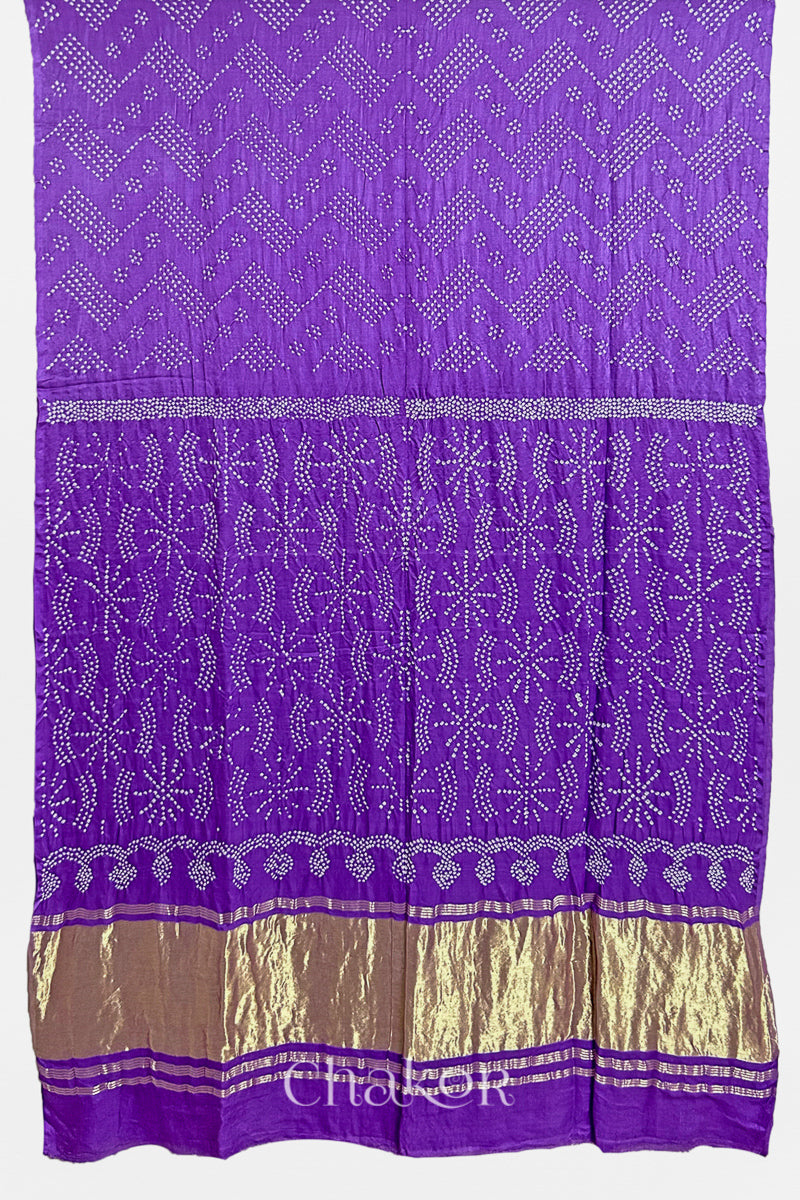 Chakor Mauve  Traditional Bandhani Gaji Silk Saree.