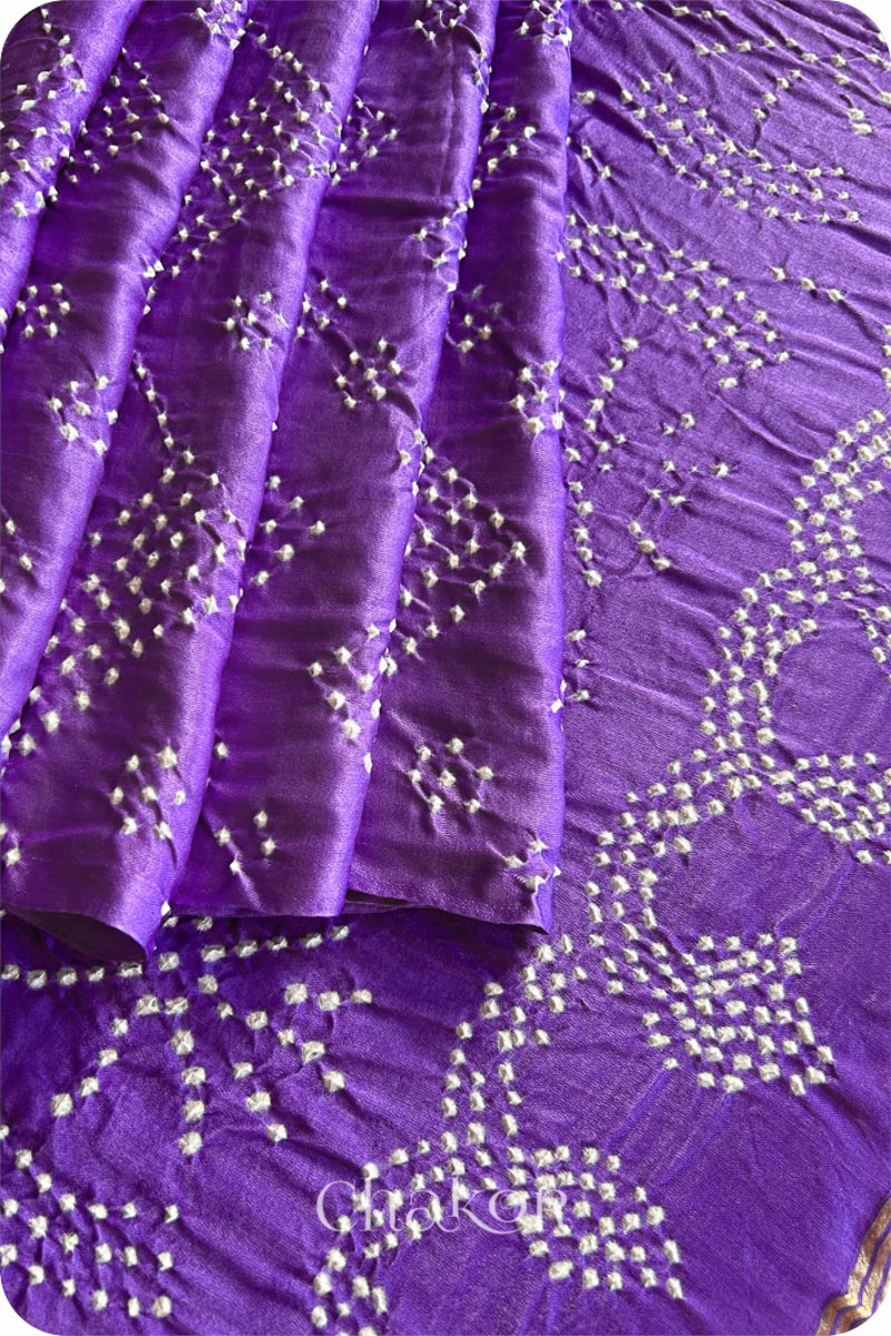 Chakor Mauve  Traditional Bandhani Gaji Silk Saree.