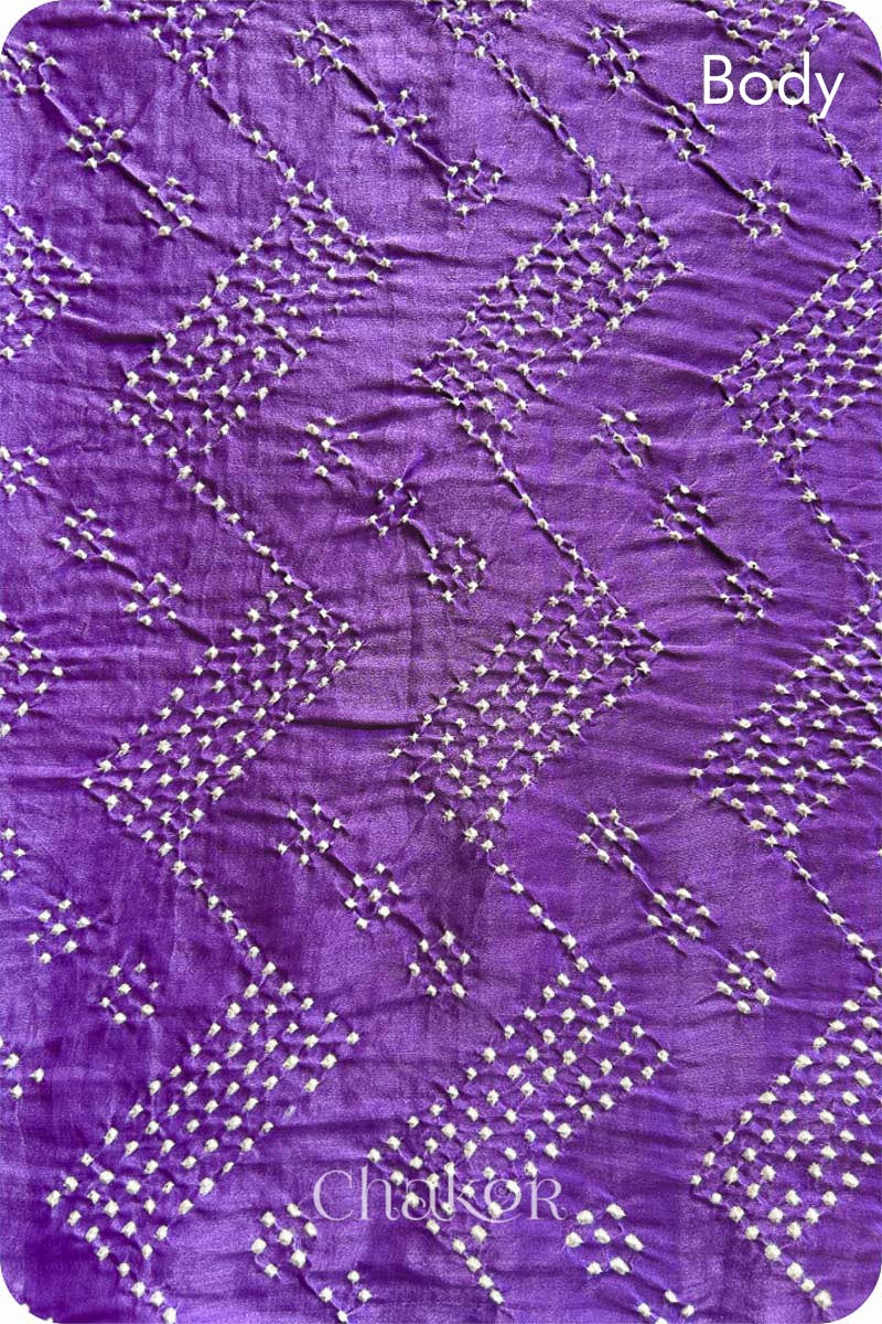 Chakor Mauve  Traditional Bandhani Gaji Silk Saree Body Detail