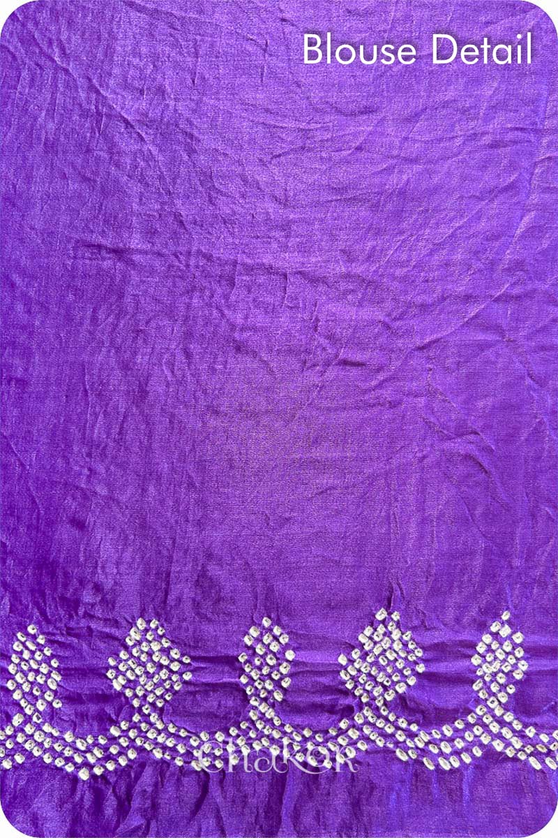 Chakor Mauve  Traditional Bandhani Gaji Silk Saree Unstitched Blouse Detail