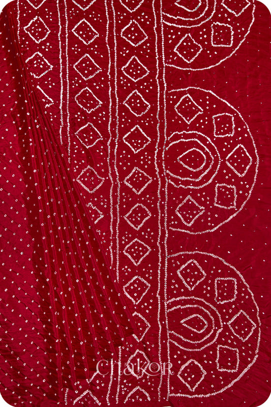 Red Bandhani Mulberry Silk Saree