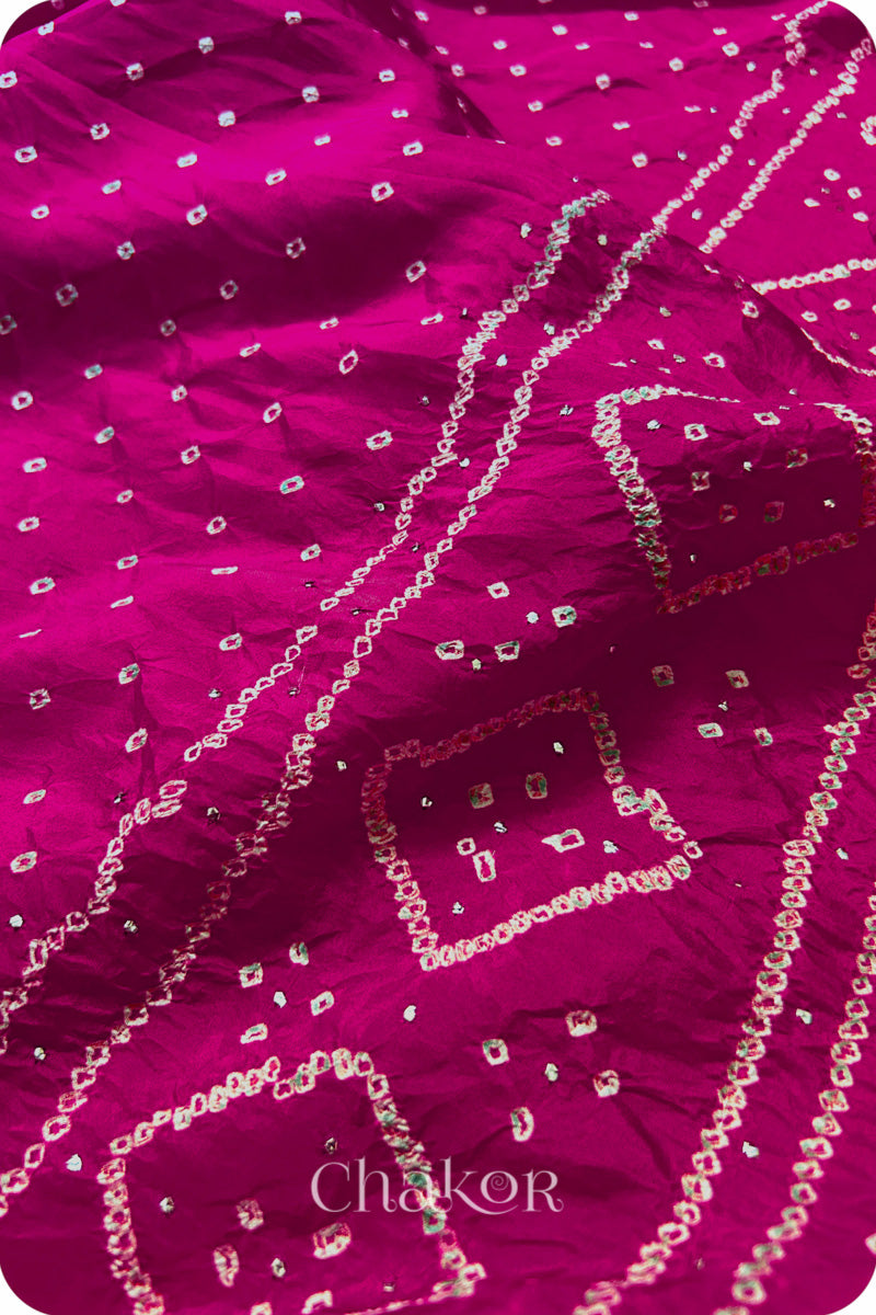 Pink Bandhani Mulberry Silk Saree