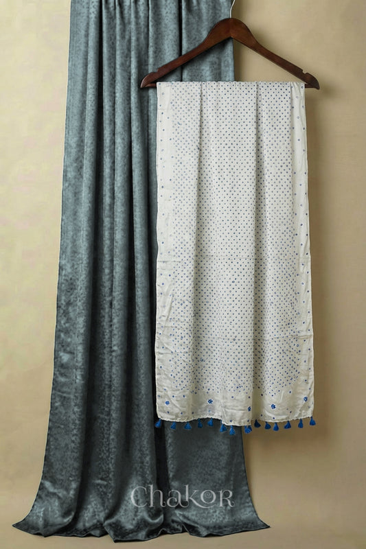 Charcoal Grey Mashru Kurta Fabric with Bandhani Silk Dupatta